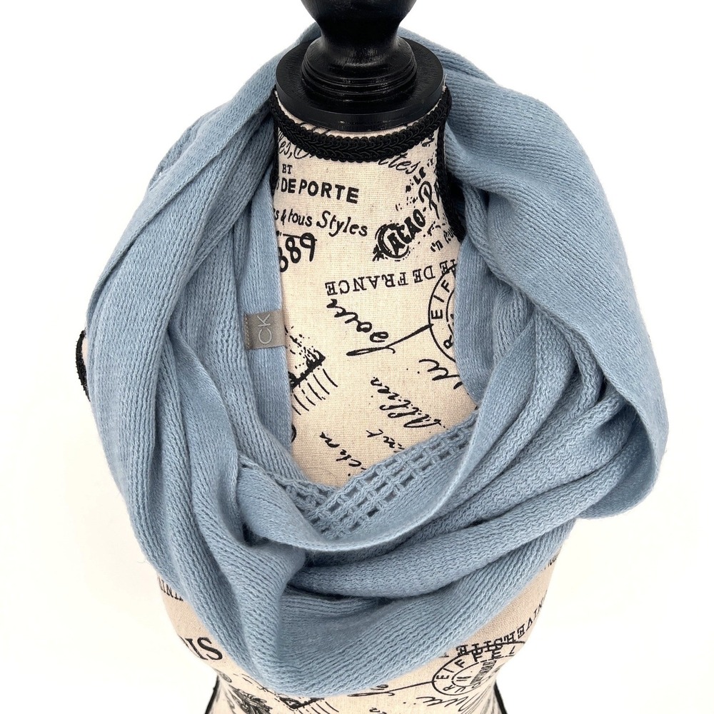 Calvin Klein Infinity Scarf Dusty Blue Knit Lattice Trim Loop Neck Warmer EUC